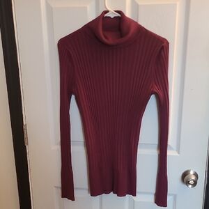 Relativity Deep Red Rib Knit Cowl Neck Sweater